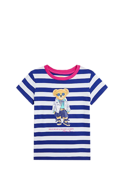 Ralph Lauren Kids' Polo Bear T-shirt In Striped Cotton In Multicolor