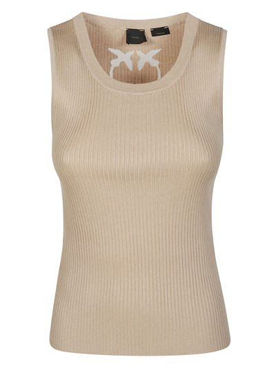 Pinko Logo Detailed Sleeveless Knitted Top In Beige