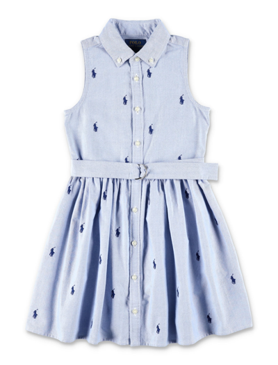 Ralph Lauren Kids' Belted Oxford Shirtdress In L.blue