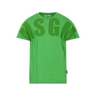 Msgm Kids' T-shirt Con Logo In Verde
