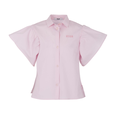Msgm Kids' Camicia Con Logo In Pink