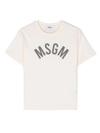 Msgm Logo Print Cotton T-shirt In Crema