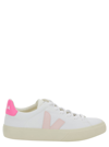 VEJA CAMPO WHITE LOW TOP SNEAKERS WITH PINK LOGO IN COTTON WOMAN