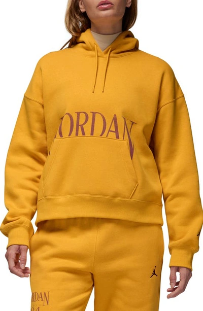 Jordan Brooklyn Oversize Fleece Hoodie In Yellow Ochre/dusty Peach