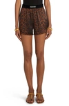 Tom Ford Logo Leopard Print Shorts In Camel