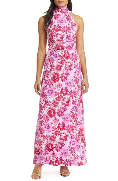 Lilly Pulitzer Wyota Floral High Neck Midi Dress In Lilac Thistle Wild Flowers