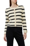 French Connection Marloe Stripe Crewneck Cropped Cardigan In Neutrals
