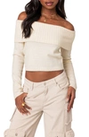 Edikted Tamara Foldover Off The Shoulder Sweater In Cream