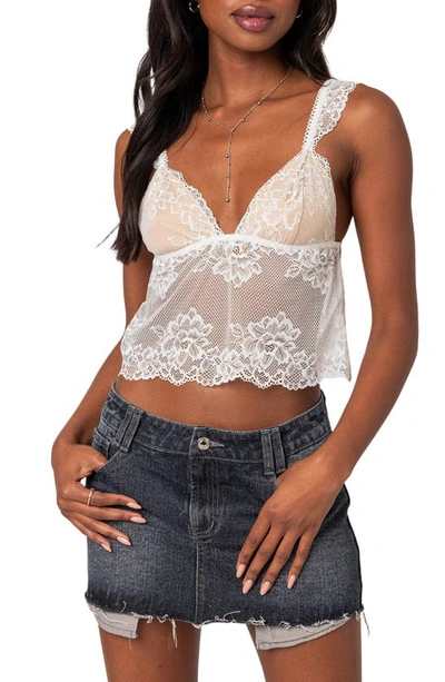 Edikted Jasmine Sheer Lace Crop Tank Top In White