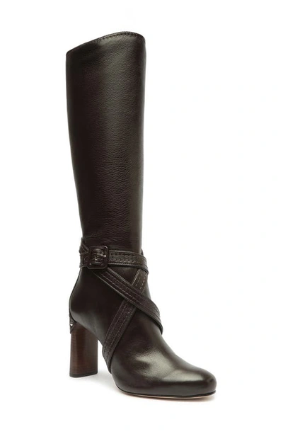 Schutz Maryana Leather Knee-high Croc Boot In Dark Chocolate, Women's At Urban Outfitters
