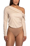 Jluxlabel Akemi One-shoulder Long Sleeve Bodysuit In Natural