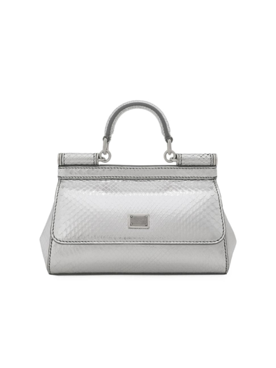 Dolce & Gabbana Women's Sicily Metallic Python Leather Top-handle Bag In Neutral