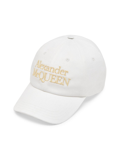 Alexander Mcqueen Men's Mcqueen Logo Stacked Baseball Hat In White Gold