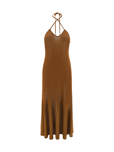 Tom Ford Slinky Viscose Jersey Knit Halterneck Maxi Dress In Brown