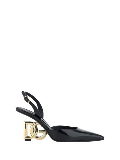 Dolce & Gabbana Dg-heel Leather Slingback Pumps In Nero