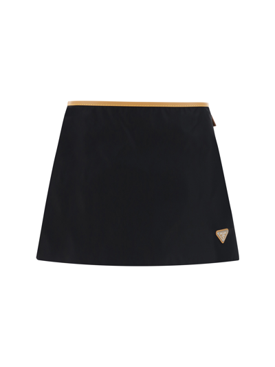 Prada Textured Shearling Mini Skirt In Black