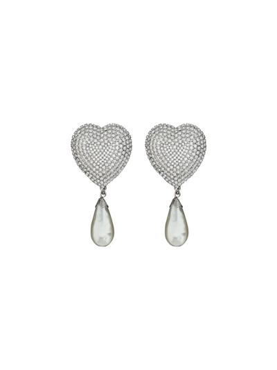 Alessandra Rich Heart Earrings In Cry-silver