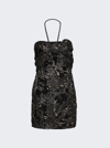 Johanna Ortiz Distinguished Avardians Silk Mini Dress In Black Stripes And Silver