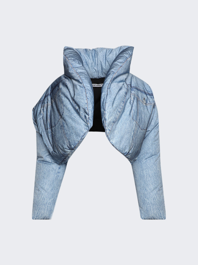 Alexander Wang Cropped Puffer Jacket In Vintage Faded Indigo