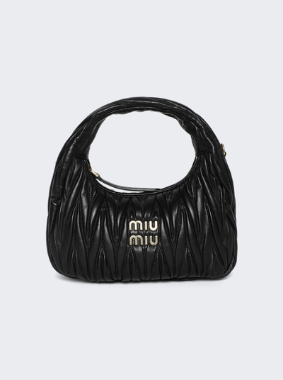 Miu Miu Mini Wander Matelasse Hobo Bag In Black