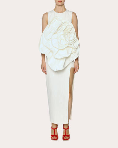 Huishan Zhang Aphrodite Flower Applique Sleeveless Column Dress In White