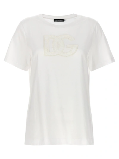Dolce & Gabbana Dolce&gabbana White Crew Neck T Shirt With Logo Embroidery In Cotton In Neutral