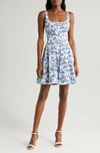 Staud Wells Floral Print Stretch Cotton Midi Dress In Blue Toile