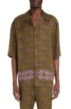 Dries Van Noten Embroidered Printed Bowling Shirt In Khaki 606