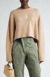 Jw Anderson Logo-embroidered Wool-blend Jumper In Beige