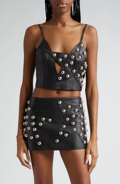 Area Black Studded Polka Dot Leather Top