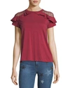 RED VALENTINO COTTON T-SHIRT W/ RUFFLE-TRIMMED POINT D'ESPRIT SHOULDERS,PROD202020088