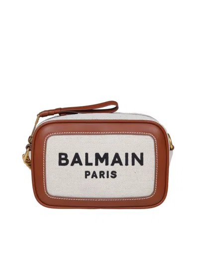 Balmain B-army Camera Case Bag In Canvas Natural Colour In Naturel/marron
