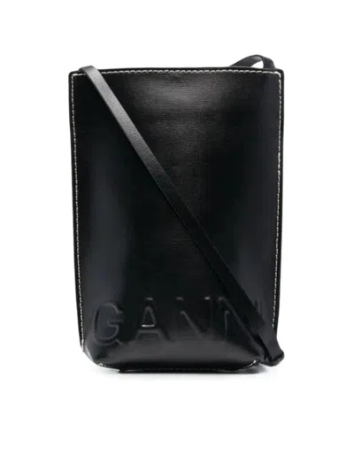 Ganni Recycled Leather Crossbody Mini Bag In Black
