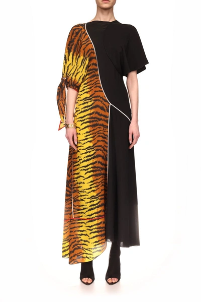 Victoria Beckham Asymmetric Silk Midi Dress In Multi