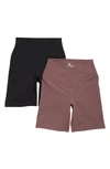 90 Degree By Reflex 2-pack Lux Crossover High Waist Bike Shorts In Peppercorn/ Black