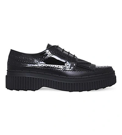 Tod's Oxford Brogue Patent Leather Creepers In Black