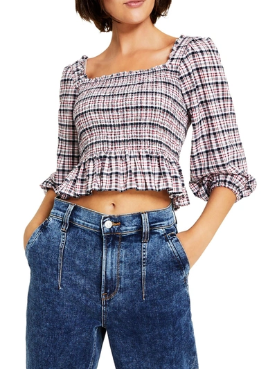 Tommy Jeans Smocked Crop Top In Plaid-multi