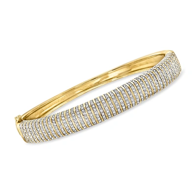 Ross-simons Diamond Striped Bangle Bracelet In 18kt Gold Over Sterling In Silver