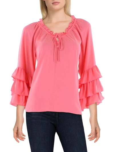 Vince Camuto Womens Split Neck Ruffle Sleeve Blouse In Pink