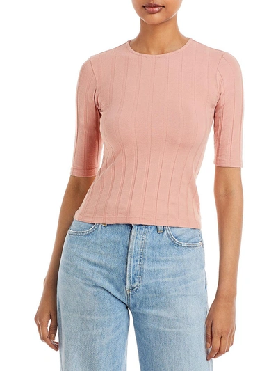 Monrow Womens Ribbed Knit Crewneck Blouse In Pink
