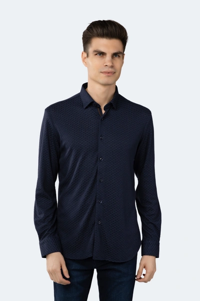 Luchiano Visconti Navy Woven Jacquard Boxed Solid Shirt In Blue