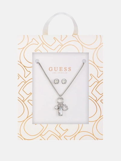 Guess Factory Silver-tone Signature Necklace And Earrings Set