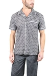 Luchiano Visconti Black & Grey Medallion Check Short Sleeve Top In Multi
