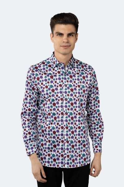 Luchiano Visconti White With Purple, Magenta And Teal Skulls Dripping Shirt In Multi