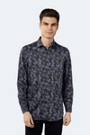 Luchiano Visconti Navy Herringbone Jacquard Woven With Paisley Shirt In Multi