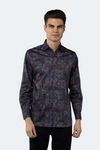 Luchiano Visconti Navy With Red Plaid Squares Paisley Shirt In Multi