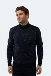 Luchiano Visconti Navy Paisley Mockneck Sweater In Multi