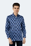 Luchiano Visconti Sapphire Blue Daggered Swirl Shirt In Multi
