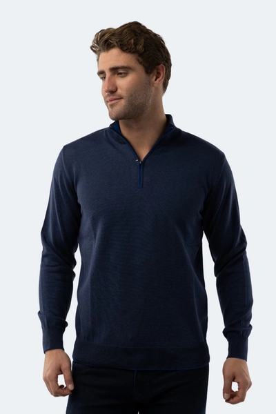 Luchiano Visconti Melange Navy Quarter Zip In Blue