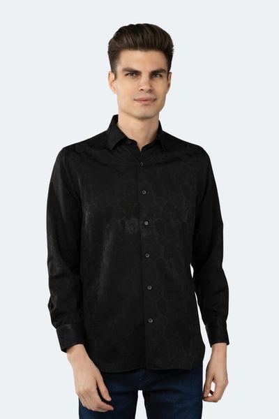 Luchiano Visconti Black On Black Jacquard Skulls Shirt